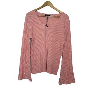 C Wonder Christian Siriano Women's XL Pink Sweater Pearl Detail Bell Sleeve NWT